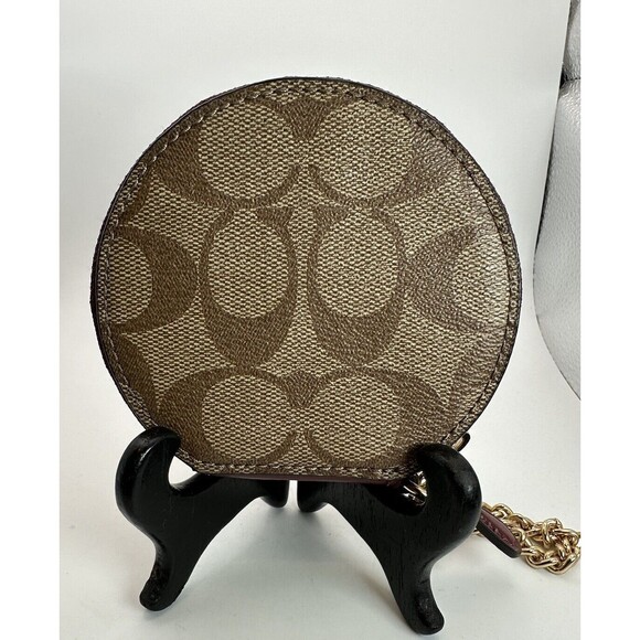 NWT Coach F68849 Round Coin Case in Signature Canvas Pink Candy Chain Ltd. Edit. - Picture 3 of 15